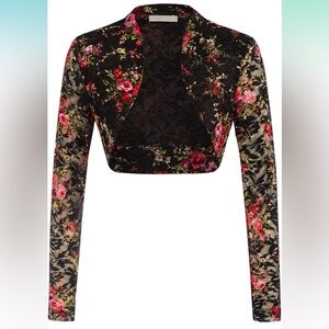 Belle Poque Women Printed Crop Jacket Long Sleeve Shrug Bolero Lightweight